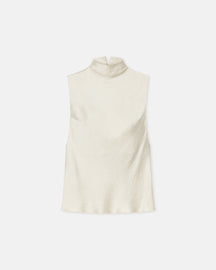 Colson - Crinkled-Satin Turtleneck Top - Ecru