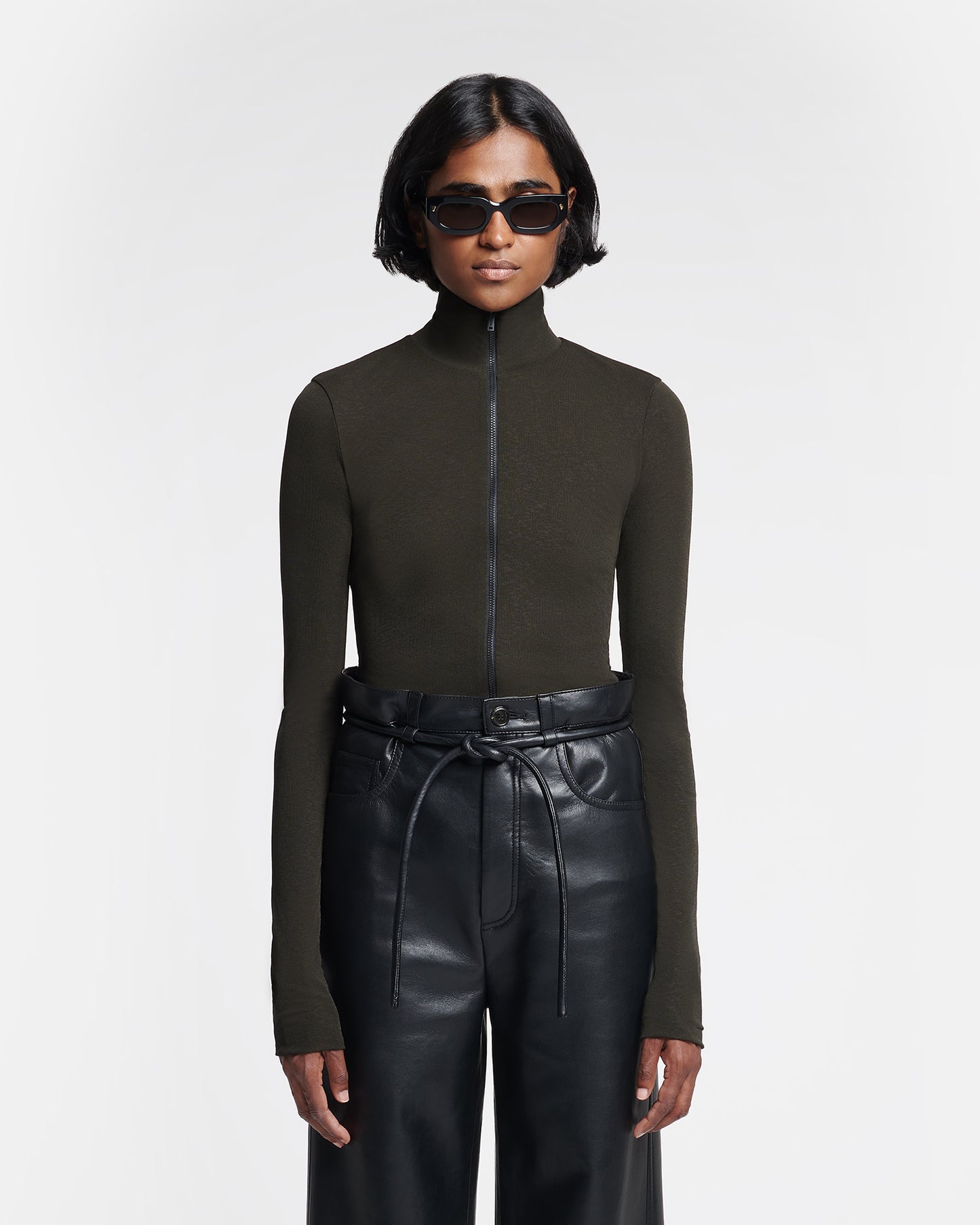 Judson - Zip-Up Mesh-Jersey Turtleneck Top - Anthracite