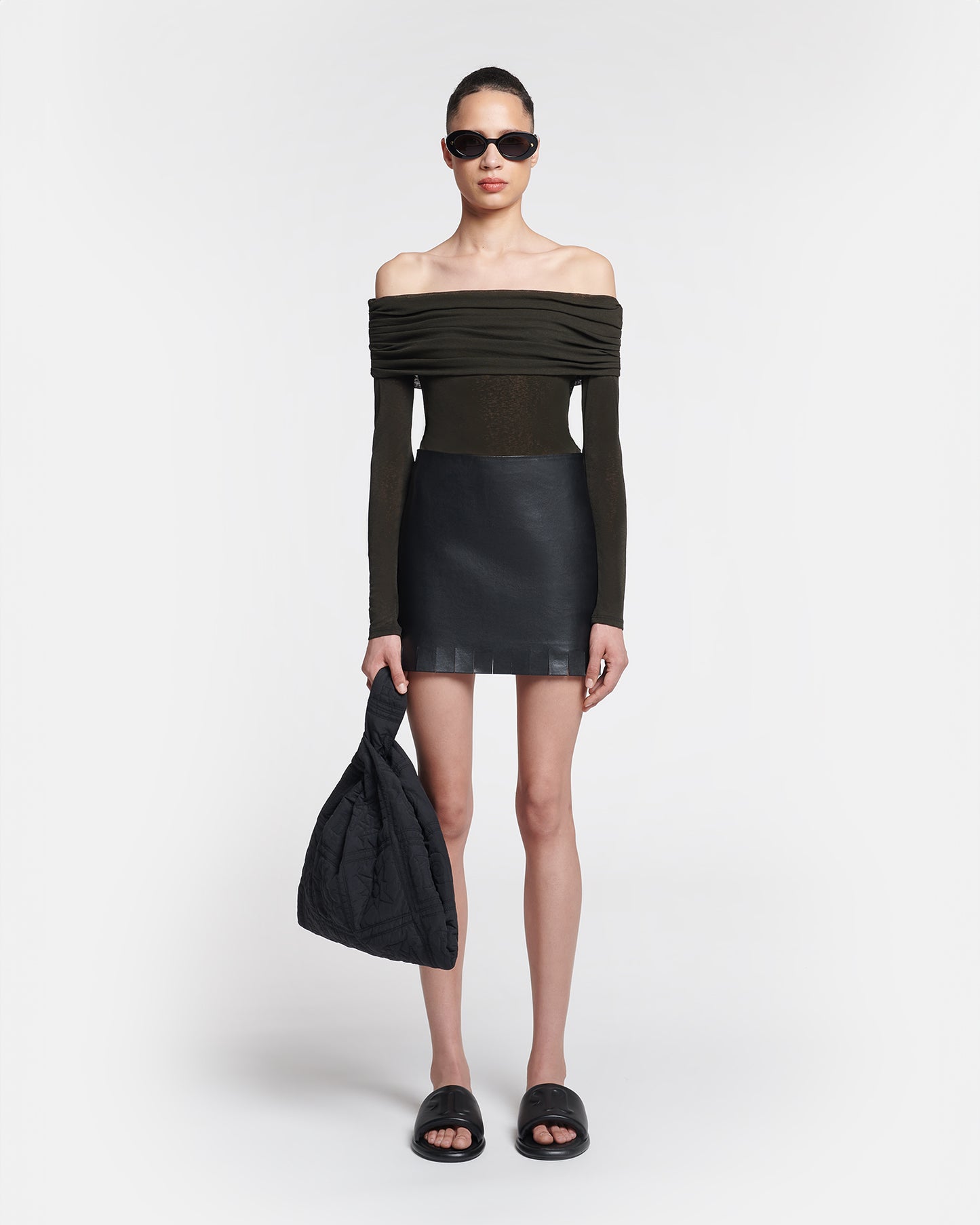 Amily - Off-The-Shoulder Mesh-Jersey Top - Anthracite