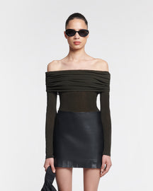 Amily - Off-The-Shoulder Mesh-Jersey Top - Anthracite