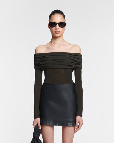 Amily - Off-The-Shoulder Mesh-Jersey Top - Anthracite