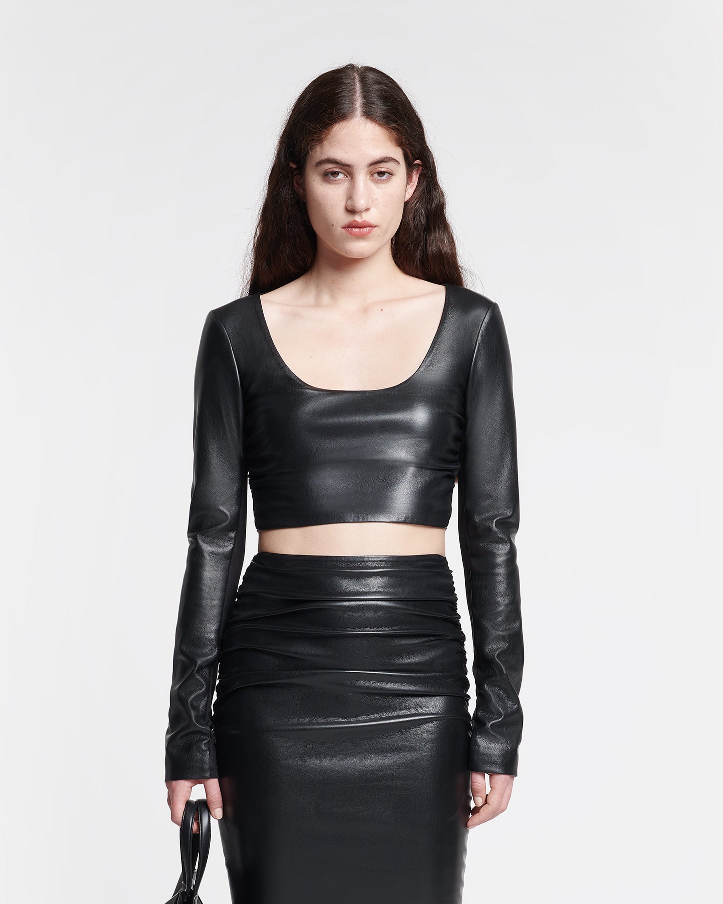 Maylah - Cropped Okobor™ Alt-Leather Top - Black