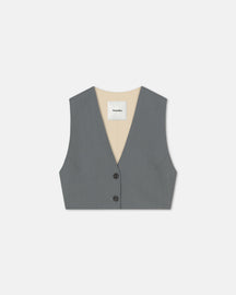 Suree - Cropped Tailored Vest - Steel Blue