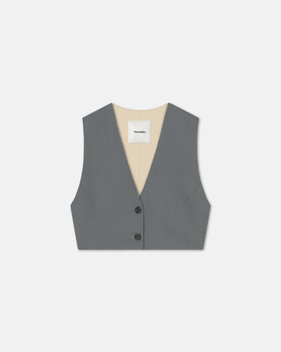 Suree - Cropped Tailored Vest - Steel Blue