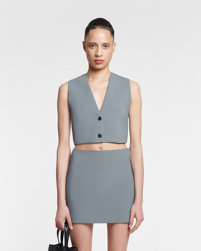 Suree - Cropped Tailored Vest - Steel Blue