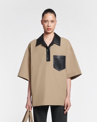 Sanvy - Tech Poplin Polo Shirt - Muted Khaki