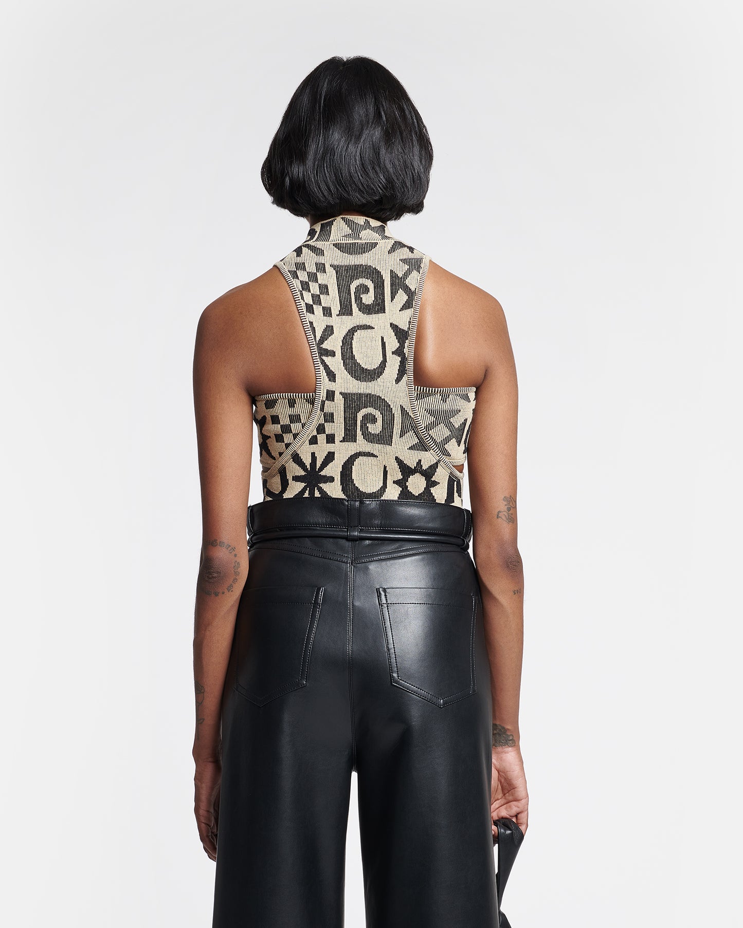 Maraj - Rib-Jacquard Top - Creme/ Black Kopjafa