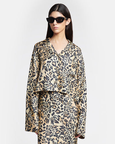 Vally - Cropped Printed Twill-Silk Shirt - Leopard