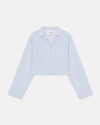 Vally - Cropped Striped Shirt - Blue/Beige/White