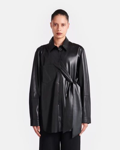 Ileka - Belted Okobor™ Alt-Leather Shirt - Black