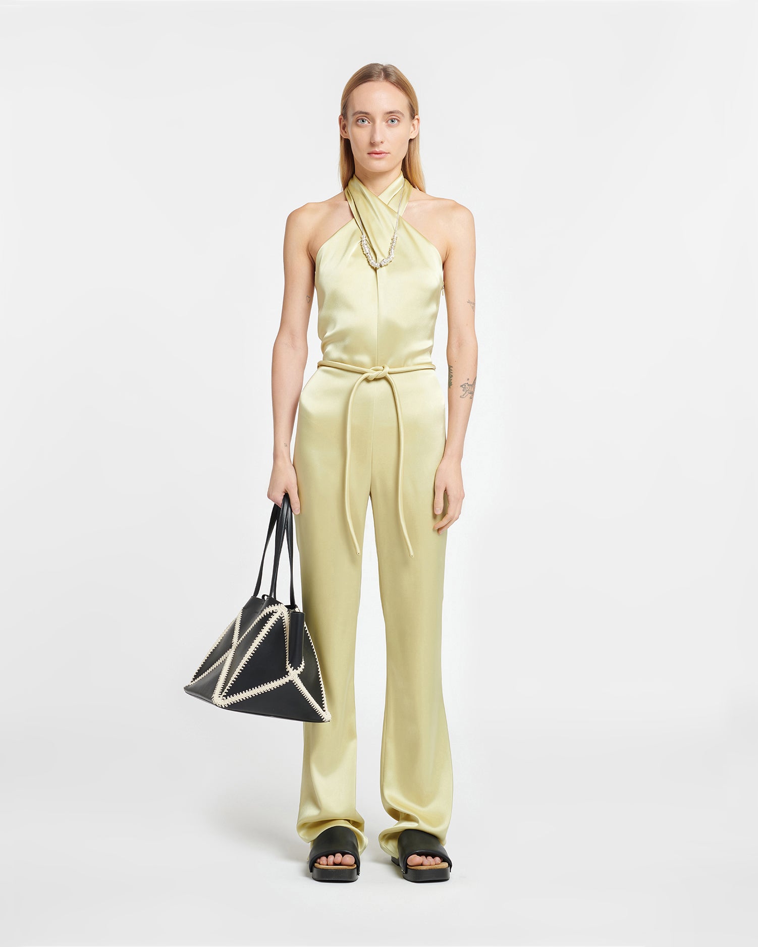 Mango - Halter-Neck Satin Jumpsuit Green - M - Women