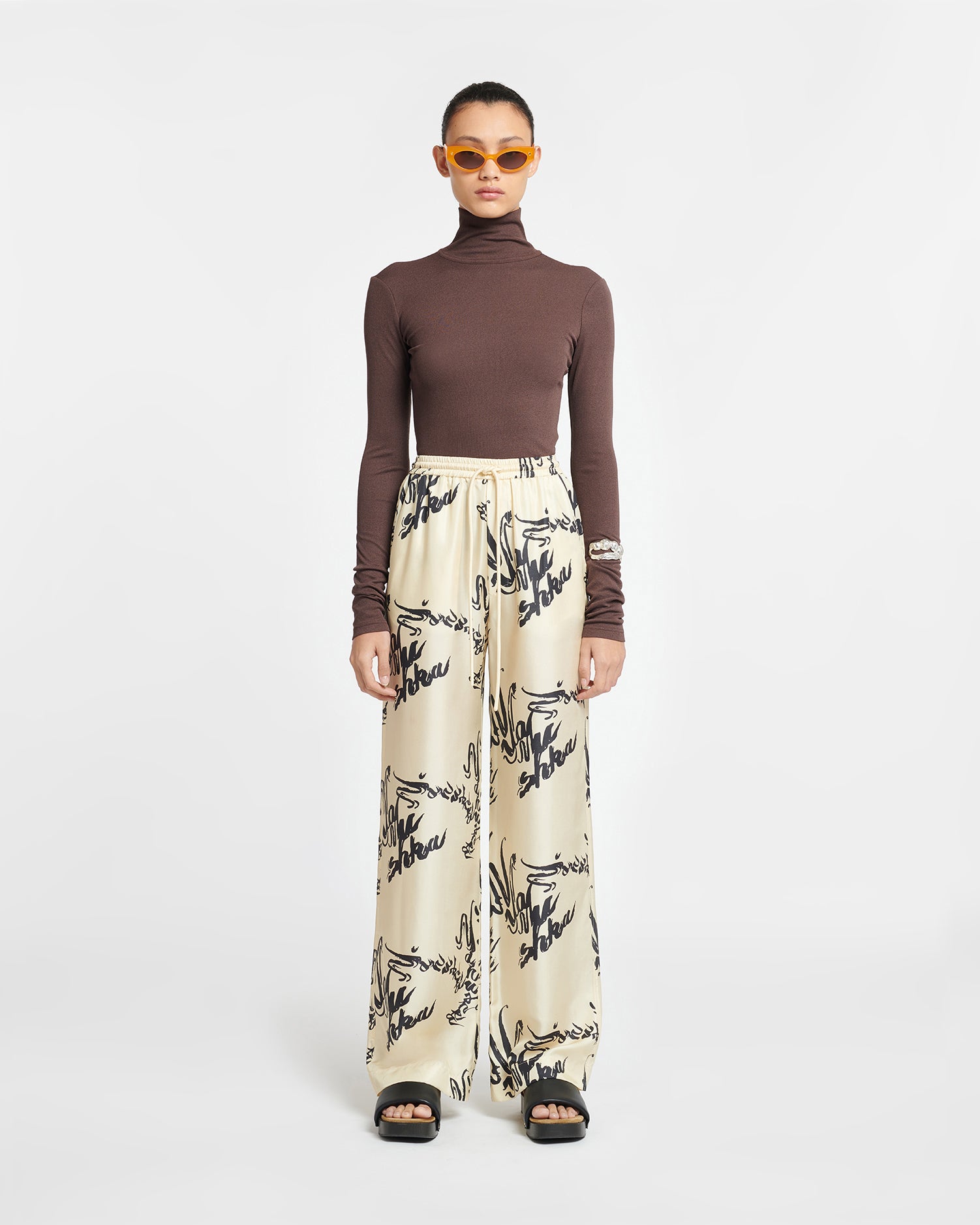 Jarine - Printed Twill Silk Pants - Calligraphy Creme