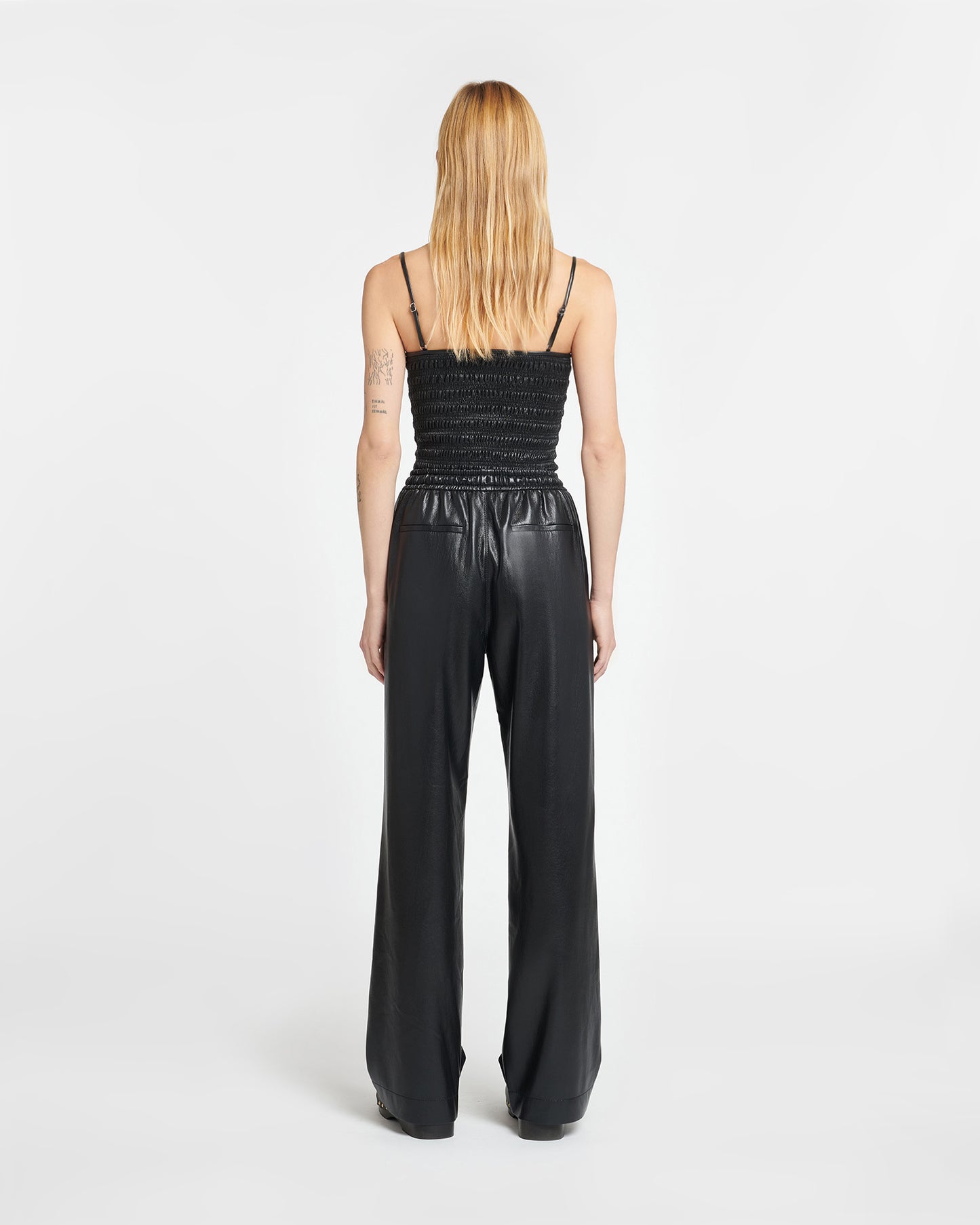 Gisela - Okobor™ Alt-Leather Drawstring Pants - Black/Creme – Nanushka