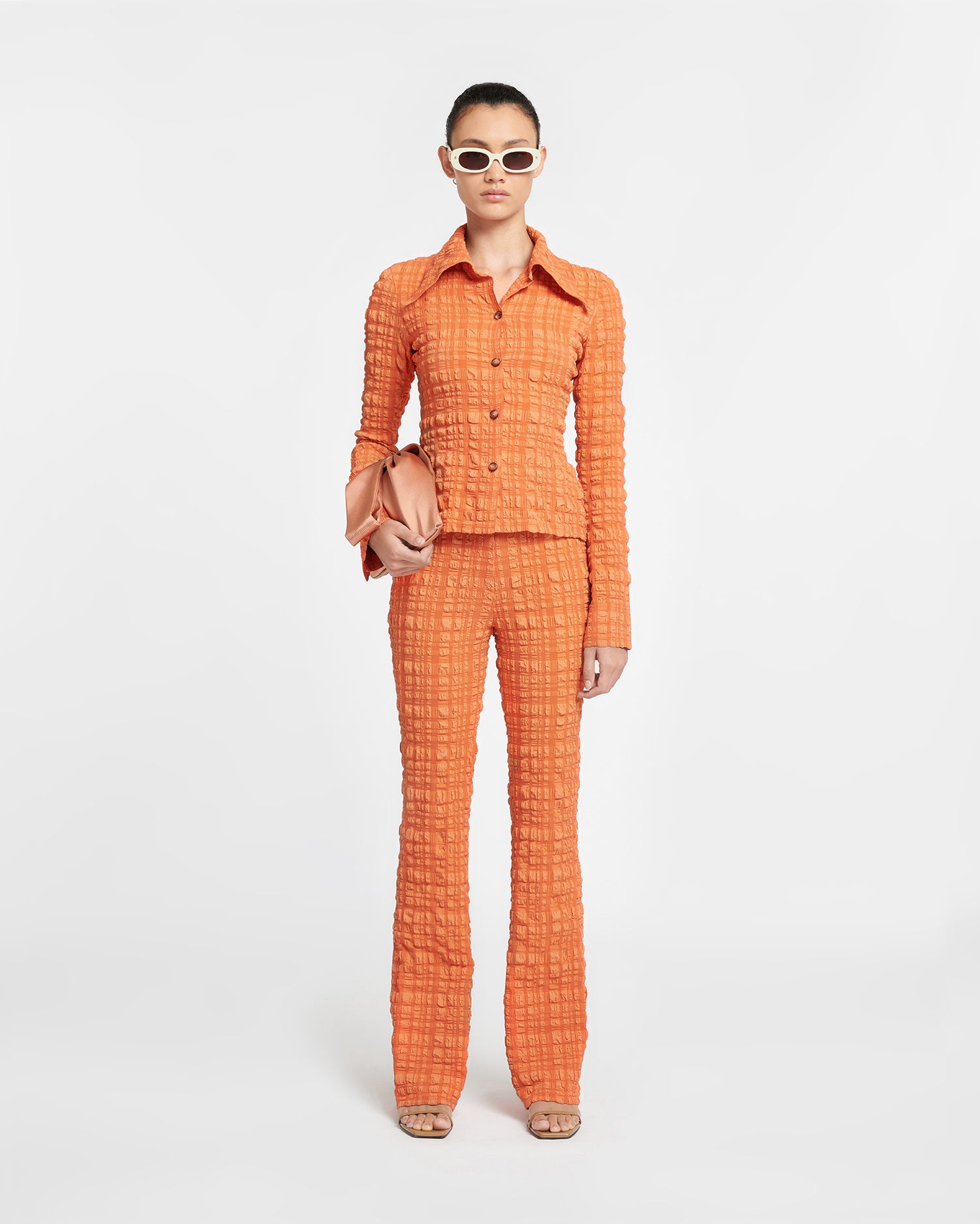 Lotte - Checked Seersucker Shirt - Sunset Orange