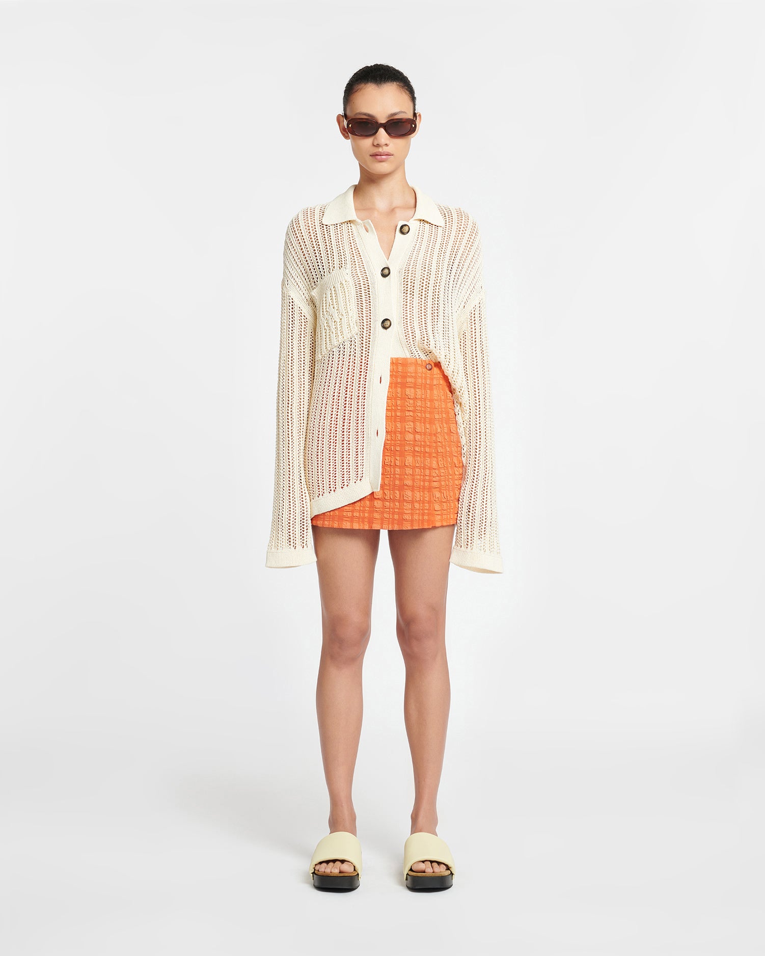 Fede - Seersucker Skort - Sunset Orange – Nanushka