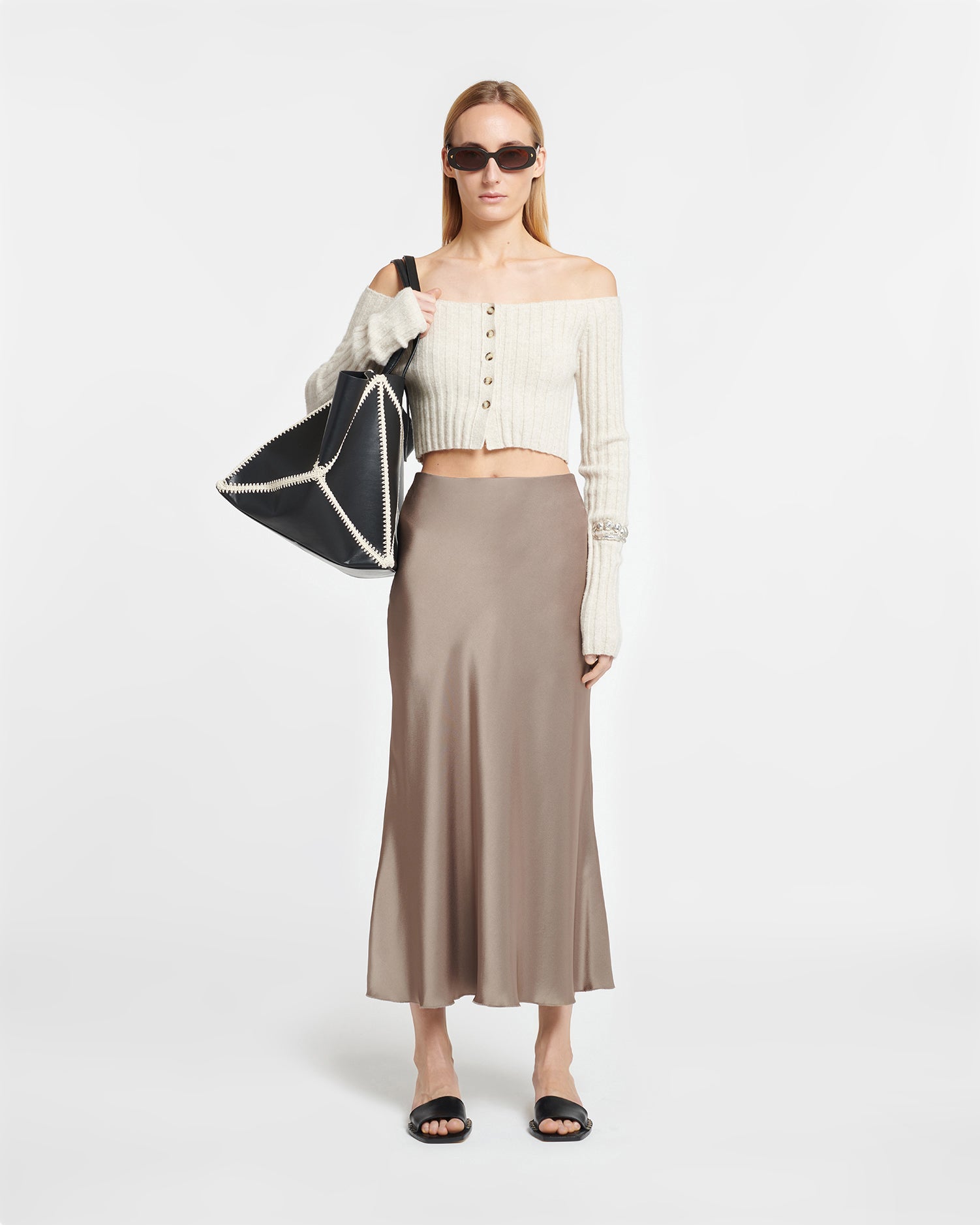 Razi Slip Satin Midi Skirt Clay