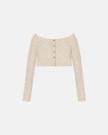 Sidone - Off-The-Shoulder Jersey Cardigan - Creme