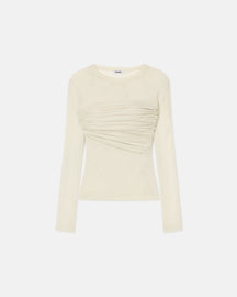 Deva - Draped Mesh-Jersey Top - White Wax