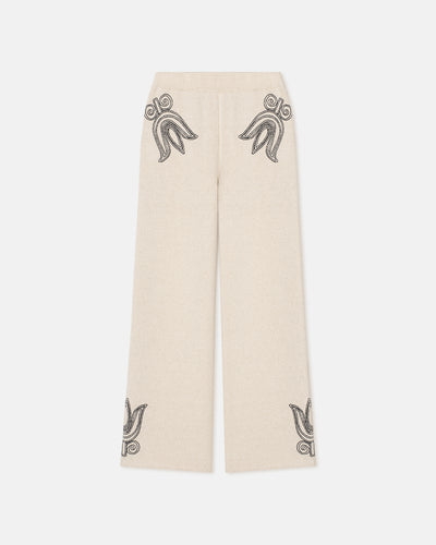 Emmie - Embroidered Textured-Linen Pants - Natural/Black