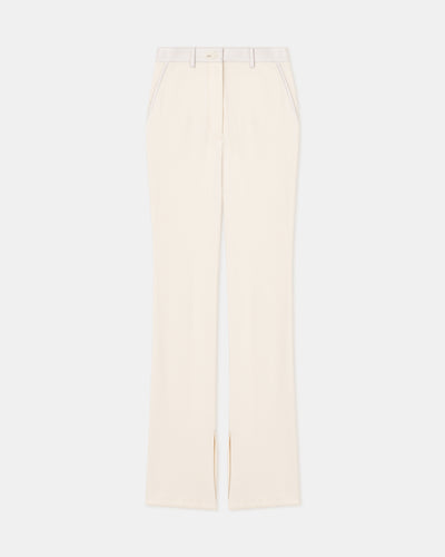 Mykas - Leather-Trimmed Ribbed-Jersey Pants - Creme