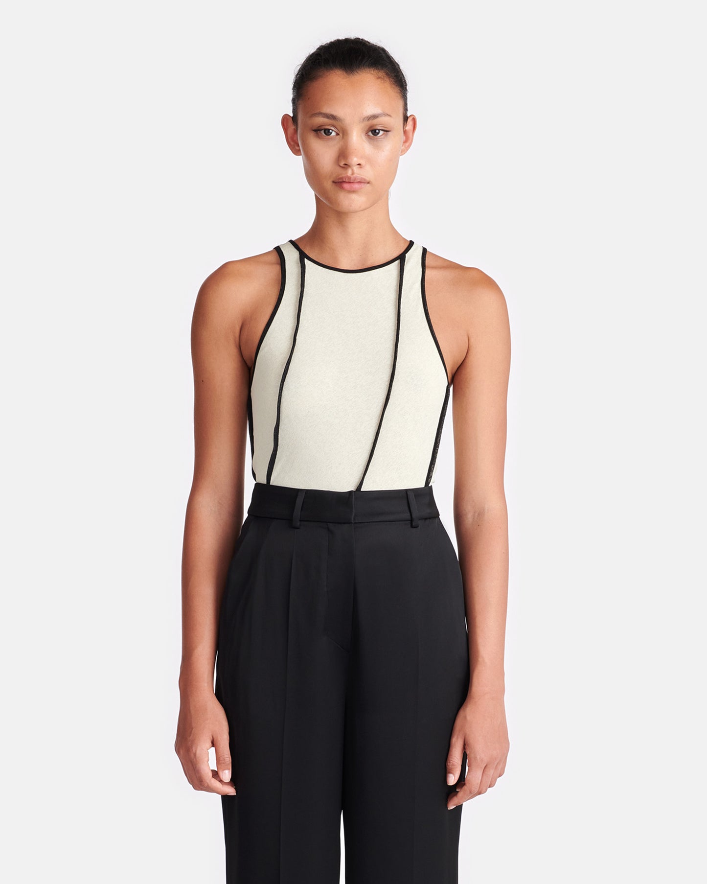 Enna - Patchwork Mesh-Jersey Tank Top - White wax/Black