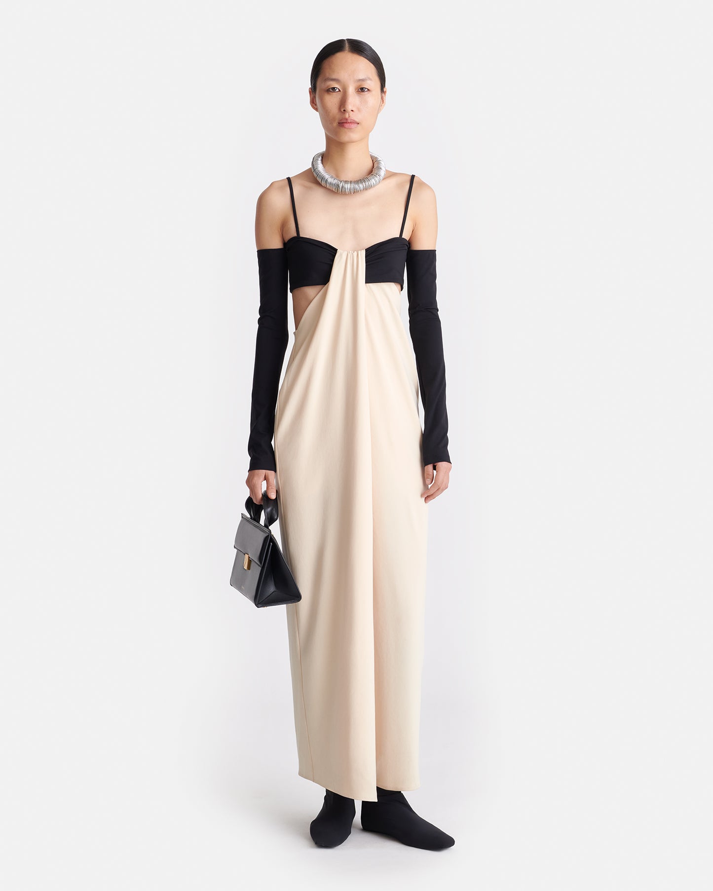 Selly - Draped Georgette and Jersey Dress - Butter/Black