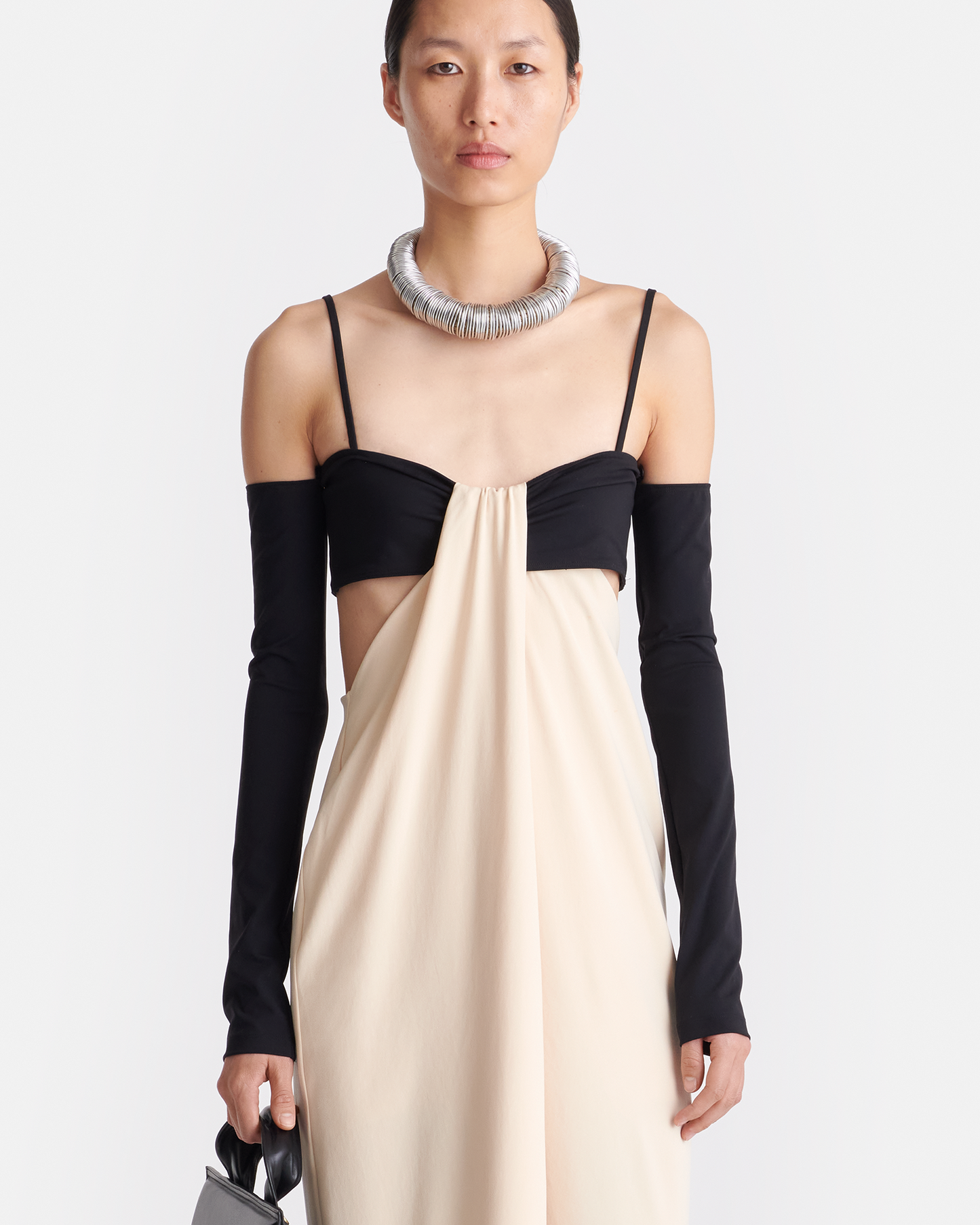 Selly - Draped Georgette and Jersey Dress - Butter/Black