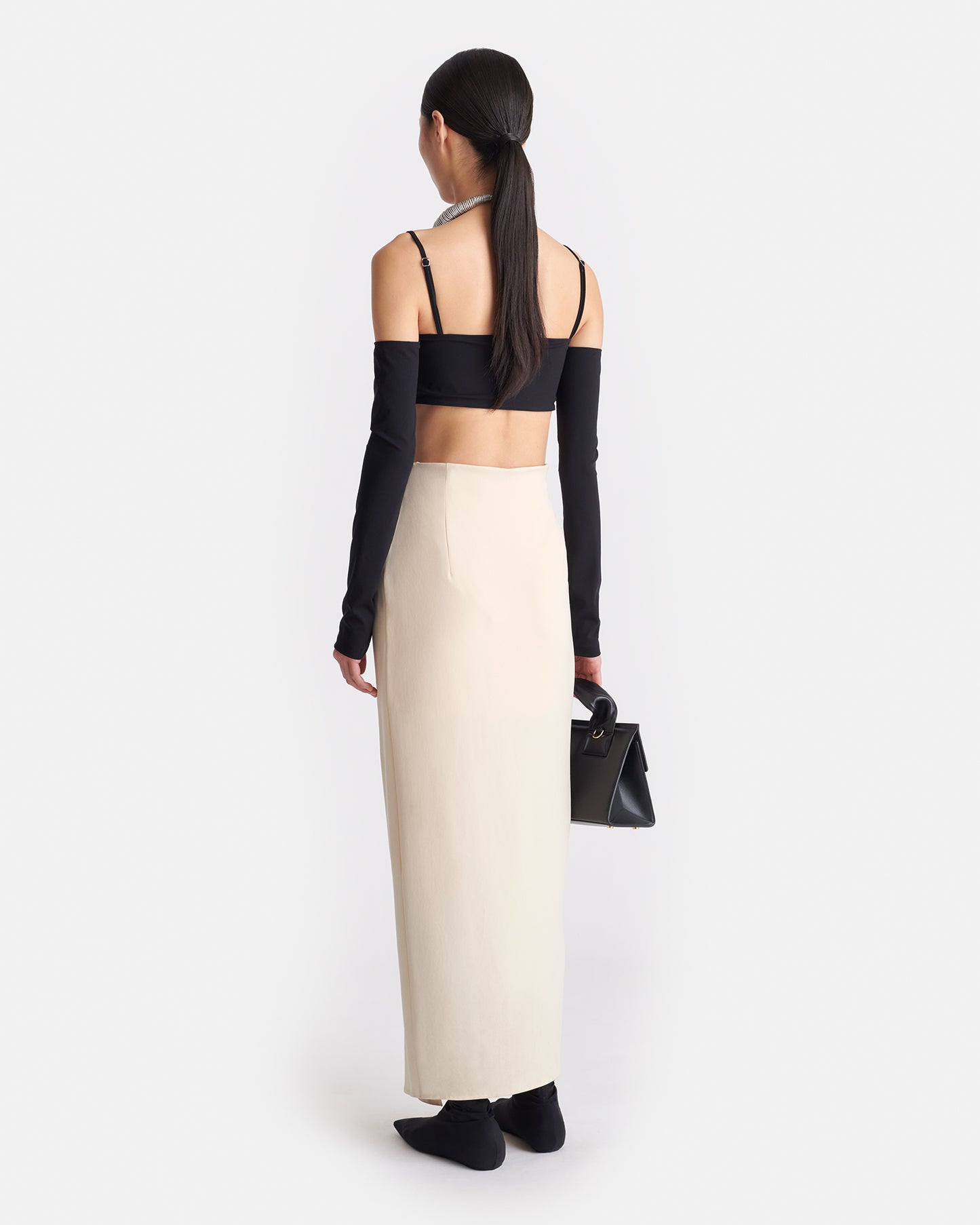 Selly - Draped Georgette and Jersey Dress - Butter/Black