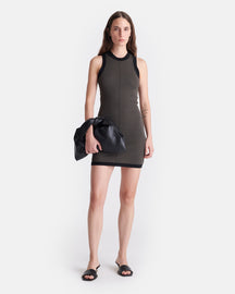 Lorett - Mesh Jersey and Merino Wool Mini Dress - Dark Moss/Black