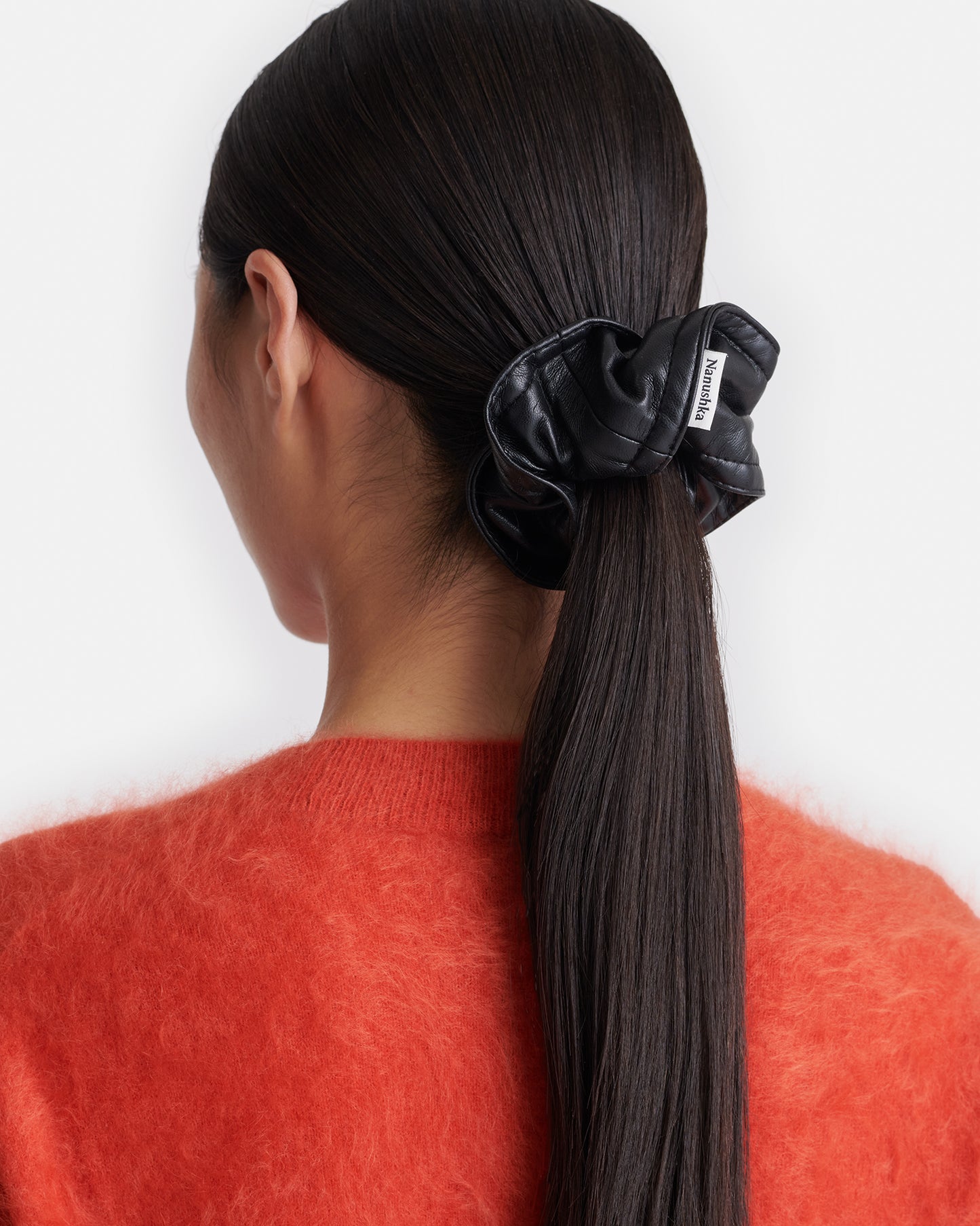 Trish - Twisted Regenerated Leather Scrunchie - Black