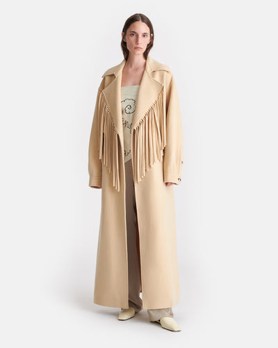 Vilora - Fringed Double Wool And Silk Coat - Creme