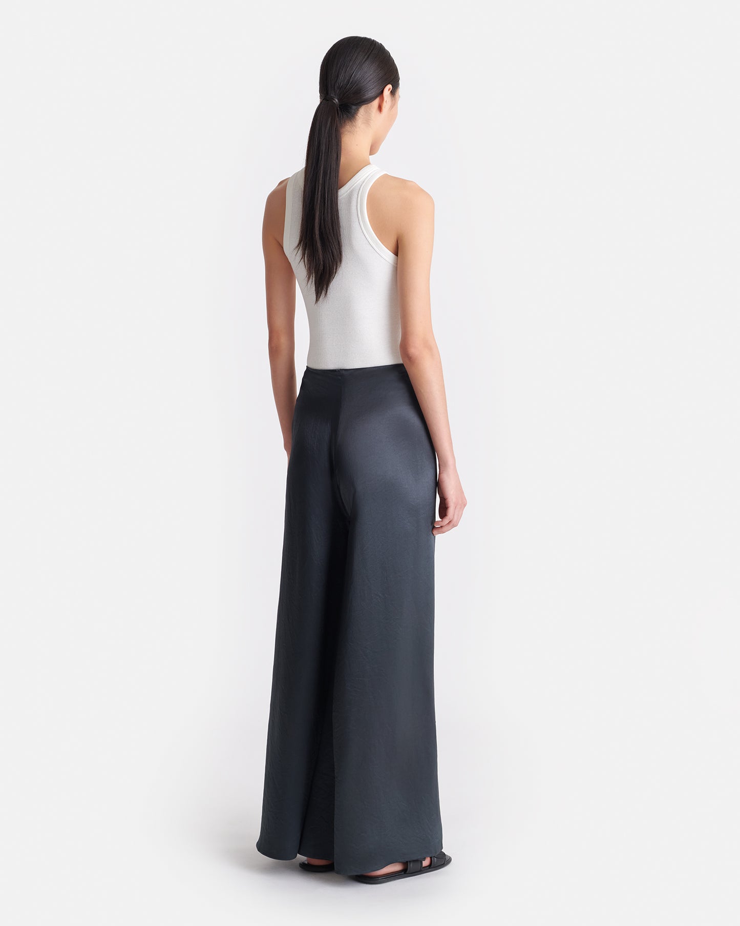 Zaniah - Crinkled Satin Wide-Leg Pants - Carbon