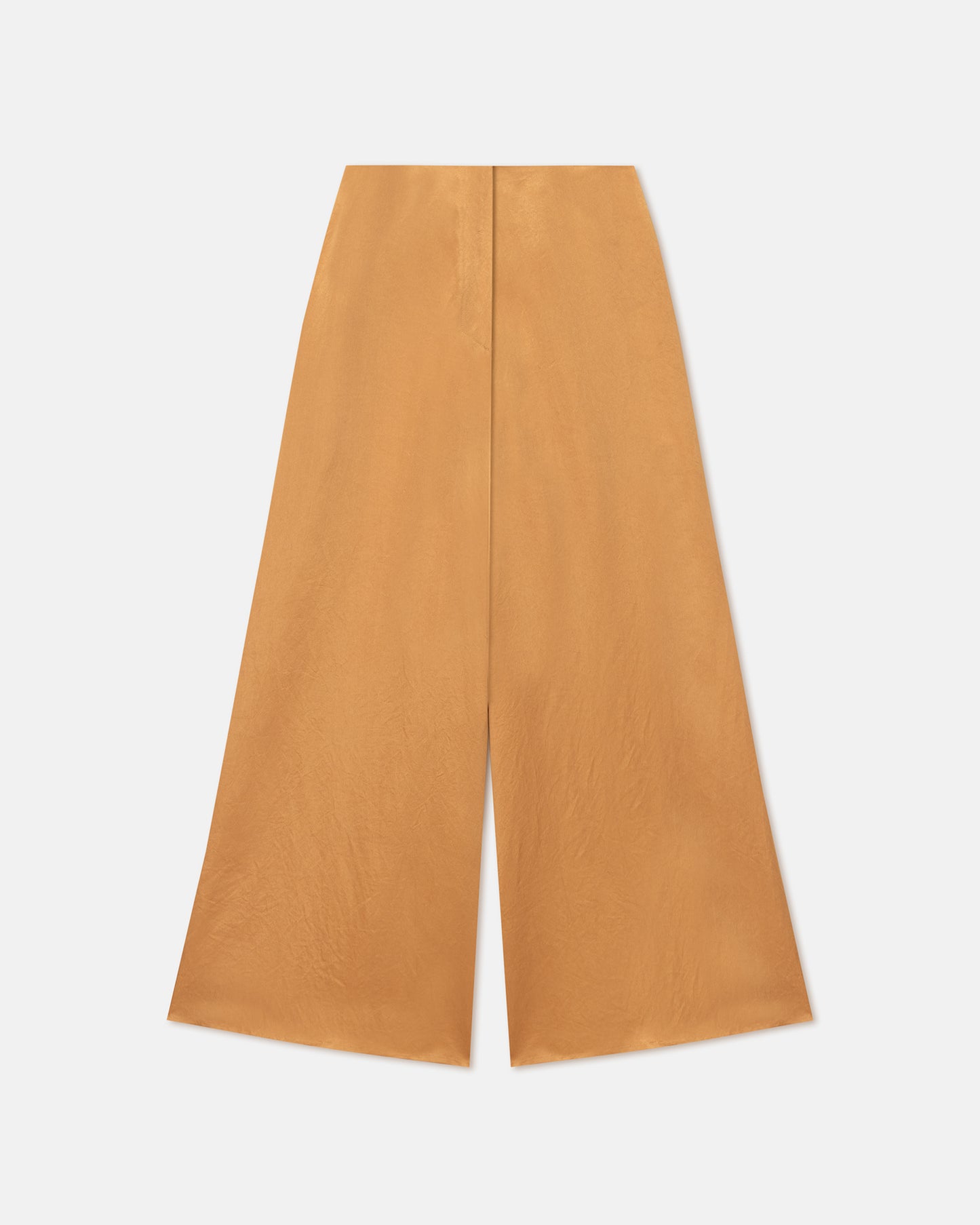 Zaniah - Crinkled Satin Wide-Leg Pants - Apricot