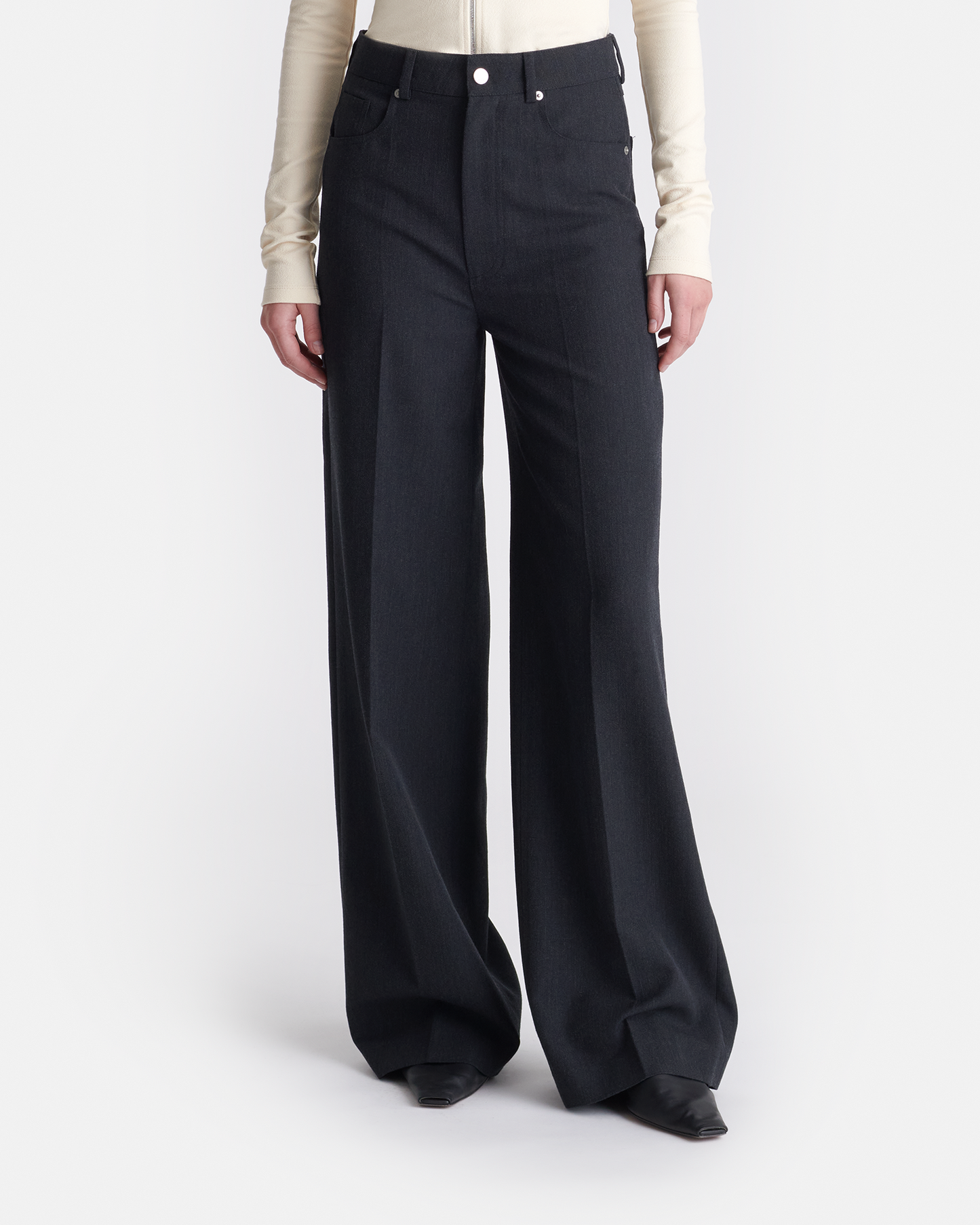 Korina - Wool Twill Wide-Leg Pants - Grey Melange