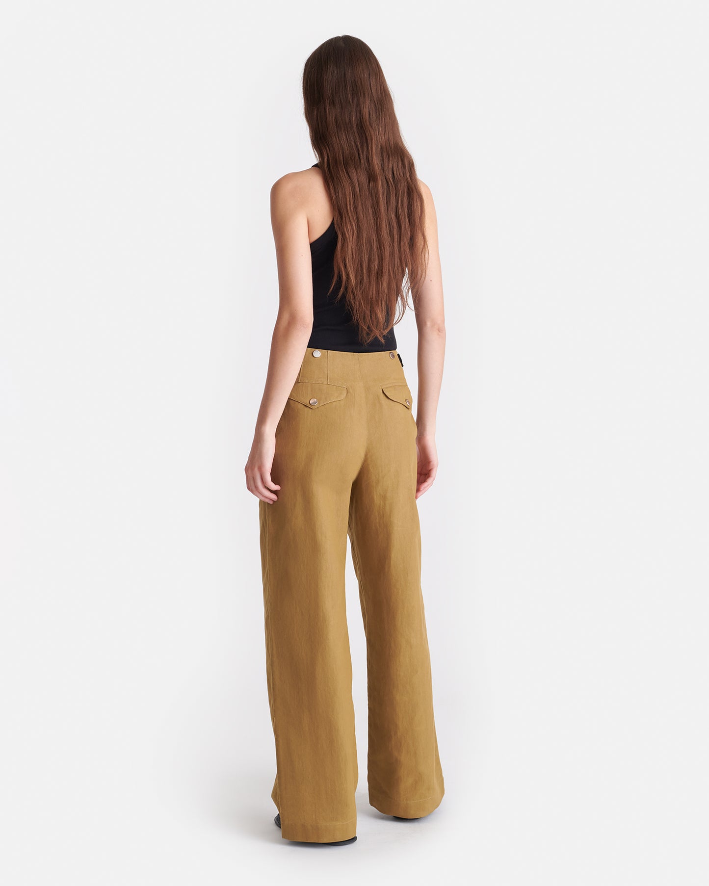 Sharni - Wax Cotton Wide-Leg Pants - Yellow Khaki