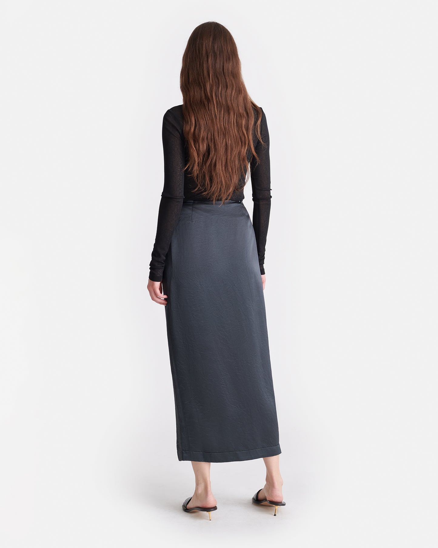 Grisel - Crinkled Satin Midi Skirt - Carbon