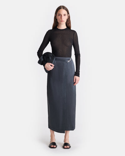 Grisel - Crinkled Satin Midi Skirt - Carbon