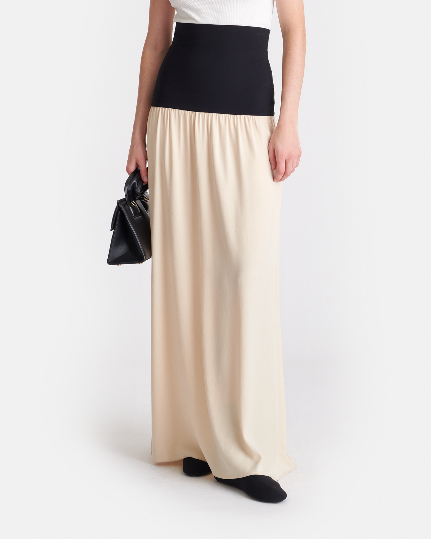 Ranee - Jersey and Georgette Maxi Skirt - Butter/Black