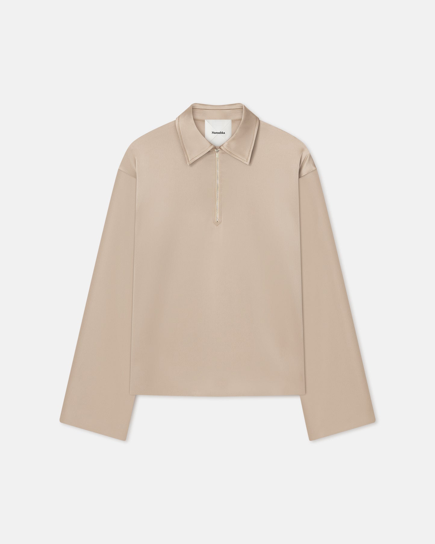 Mencia - Slip Satin Polo-Neck Top - Dune