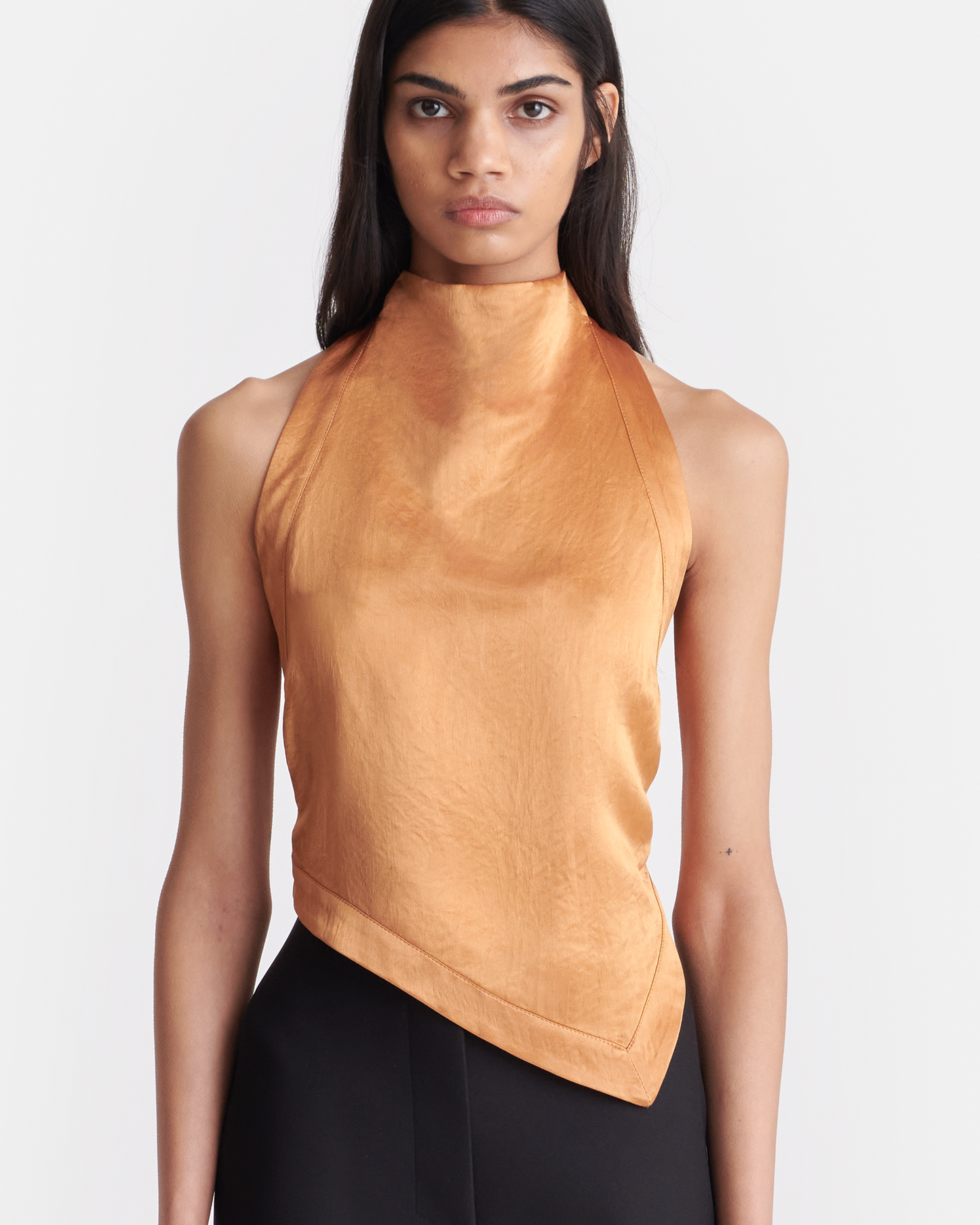 Inara - Crinkled Satin Top - Apricot