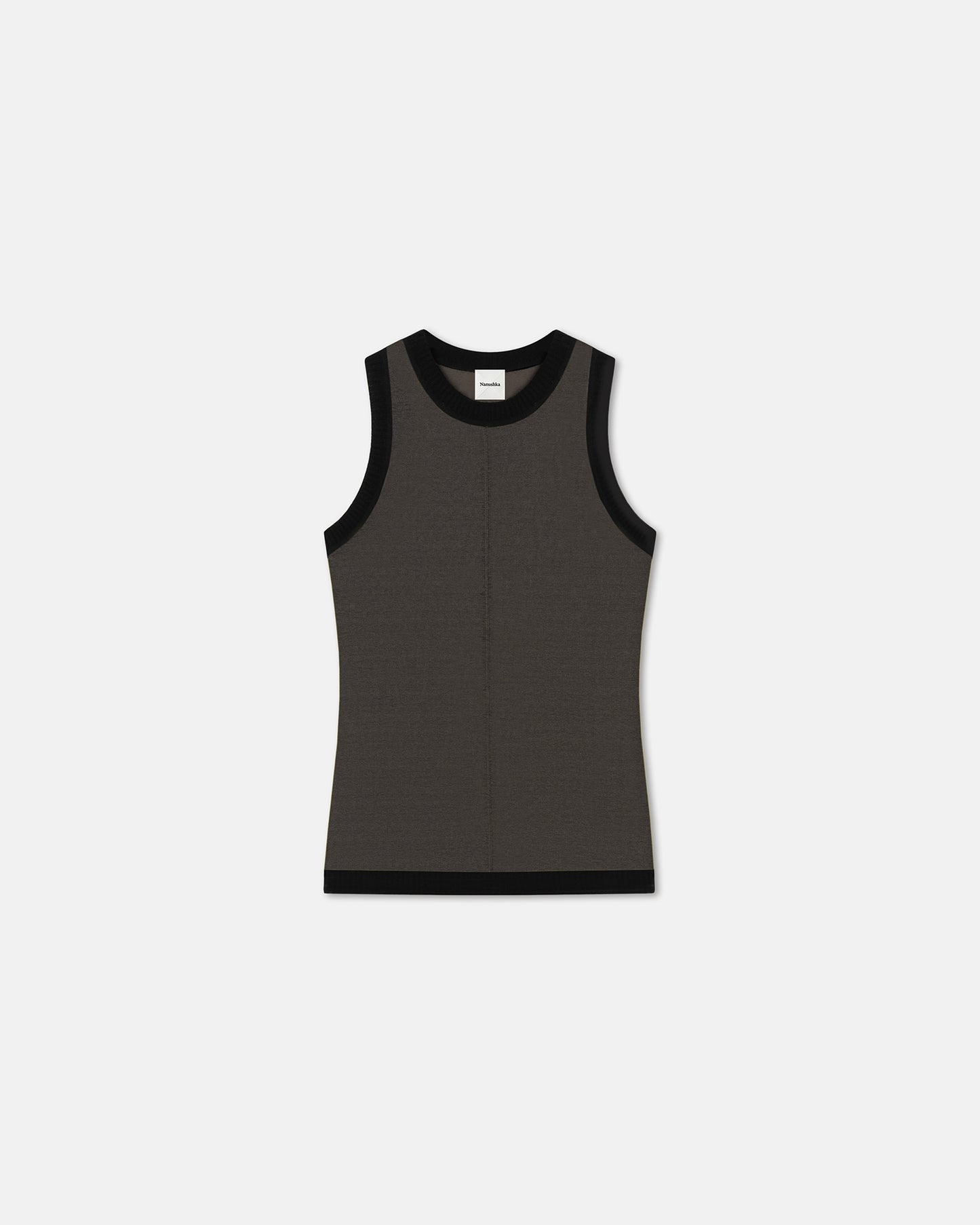 Denalie - Mesh Jersey Top - Dark Moss/Black