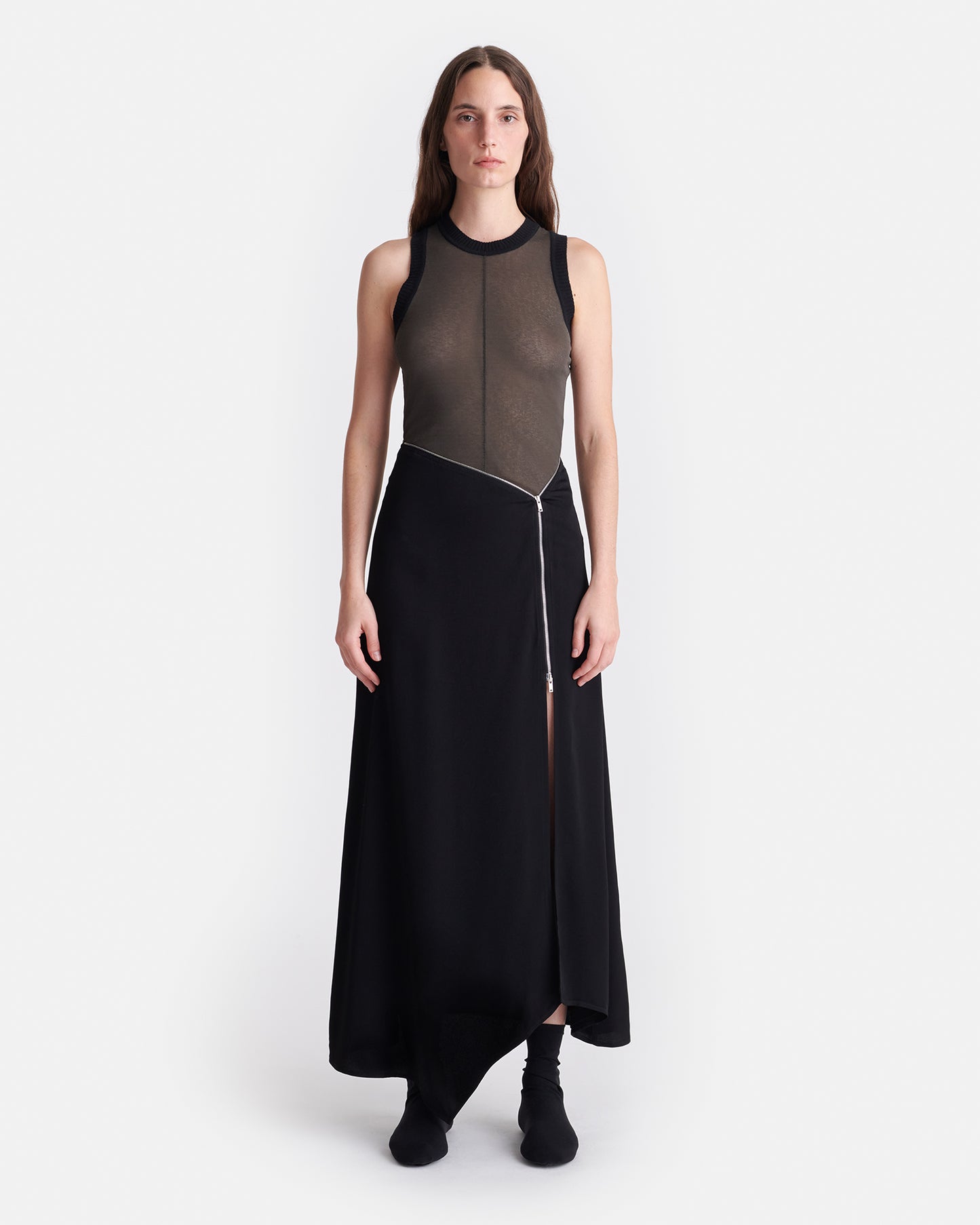 Denalie - Mesh Jersey Top - Dark Moss/Black