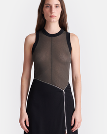 Denalie - Mesh Jersey Top - Dark Moss/Black