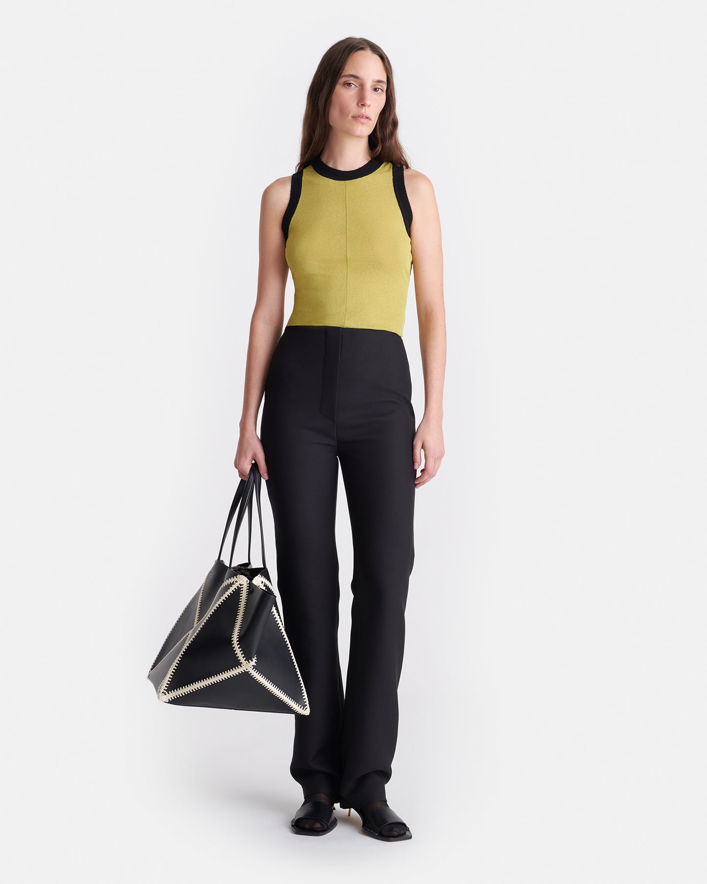 Denalie - Mesh Jersey Top - Pistachio/Black