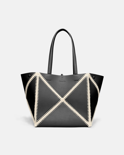 Origami Tote - Alt-Nappa Crochet Tote - Black/Crème