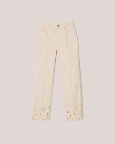 Zoey - Sale Heavy Poplin Embroidered Pants - Creme