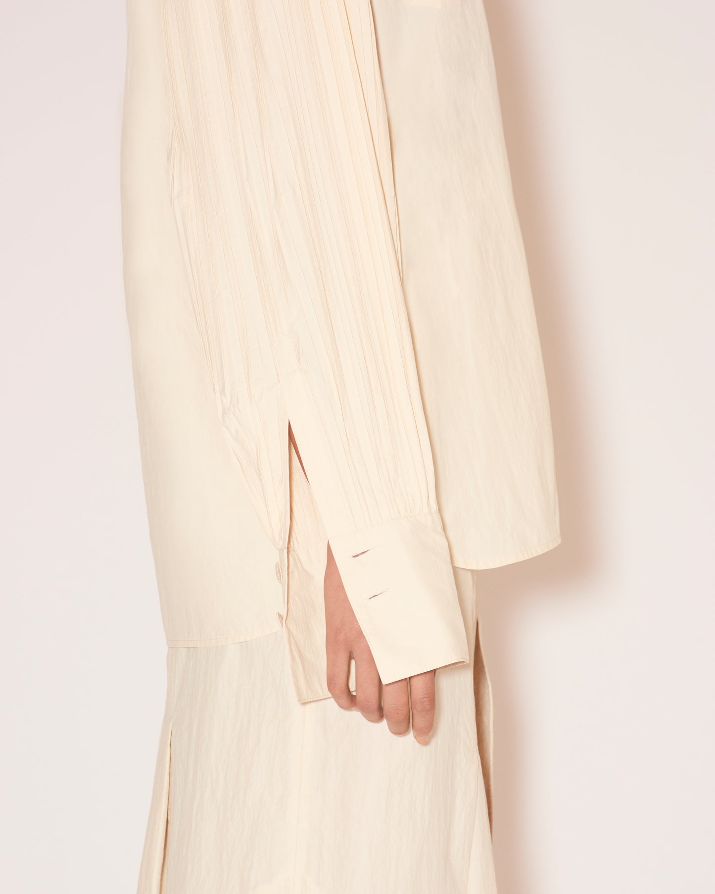 Nele - Pleated Heavy Poplin Shirt - Creme