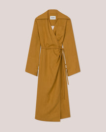 Farah - Sale Linen Wrap Dress - Camel Hs22