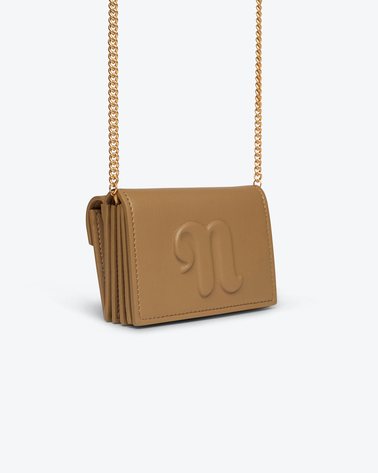 The Concertina Mini - Sale Alt-Nappa Chain-Trimmed Cardholder - Light Khaki