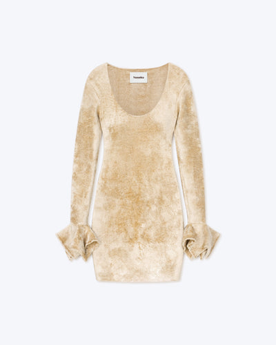 Brina - Sale Velour Knit Mini Dress - Creme